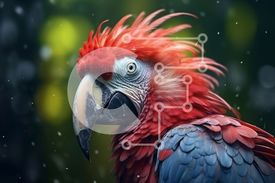 Intra Συλλεκτικό Ξύλινο Παζλ Plywood  4mm - Κοντινό πλάνο ενός κόκκινου και μπλε παπαγάλου με ζωηρά φτερά και μεγάλο ράμφος Σε Ξύλινο Κουτί - Διαστάσεις: 10x10 cm – 25 κομμάτια