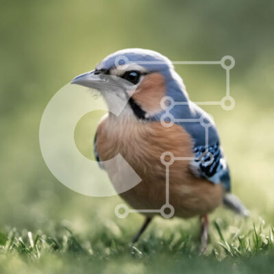 Intra Συλλεκτικό Ξύλινο Παζλ Plywood  4mm - Blue Jay Bird σκαρφαλωμένο στο πράσινο γρασίδι Σε Ξύλινο Κουτί - Διαστάσεις: 10x10 cm – 25 κομμάτια - Image 1