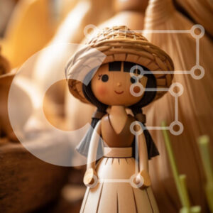 Intra Συλλεκτικό Ξύλινο Παζλ Plywood  4mm - Ξύλινη κούκλα με ψάθινο καπέλο στο τραπέζι Σε Ξύλινο Κουτί - Διαστάσεις: 10x10 cm – 25 κομμάτια