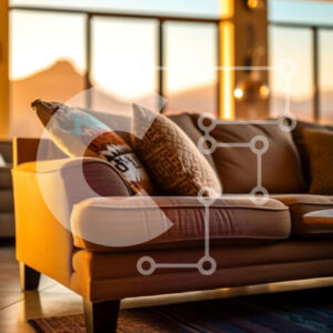 Intra Συλλεκτικό Ξύλινο Παζλ Plywood  4mm - Όμορφο σαλόνι με καφέ καναπέ και θέα στο βουνό Σε Ξύλινο Κουτί - Διαστάσεις Puzzle: 10x10 cm – 25 κομμάτια