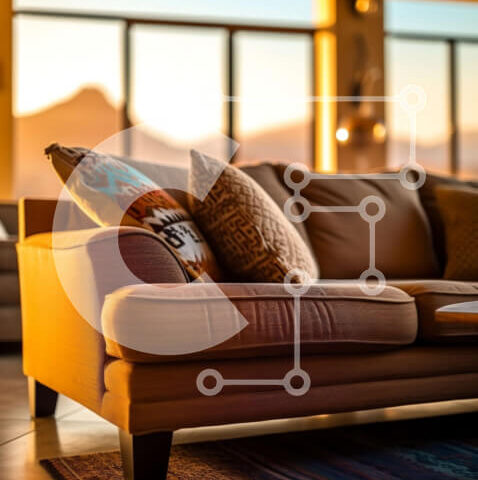 Intra Συλλεκτικό Ξύλινο Παζλ Plywood 4mm - Όμορφο σαλόνι με καφέ καναπέ και θέα στο βουνό Σε Ξύλινο Κουτί - Διαστάσεις Puzzle: 10x10 cm – 25 κομμάτια - Image 1