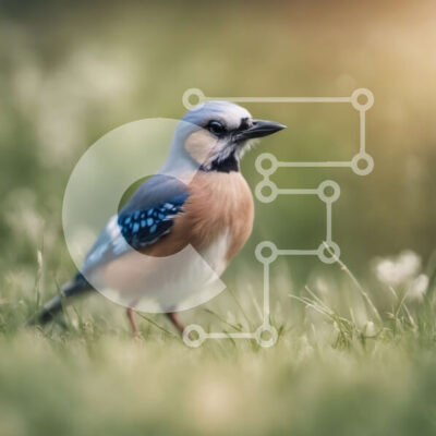 Intra Συλλεκτικό Ξύλινο Παζλ Plywood  4mm - Μπλε και άσπρο πουλί σκαρφαλωμένο στην πράσινη χλόη Σε Ξύλινο Κουτί - Διαστάσεις: 10x10 cm – 25 κομμάτια - Image 1