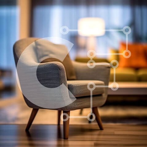 Intra Συλλεκτικό Ξύλινο Παζλ Plywood  4mm - Μοντέρνο σαλόνι με κομψή γκρι πολυθρόνα και ξύλινο πάτωμα Σε Ξύλινο Κουτί - Διαστάσεις Puzzle: 10x10 cm – 25 κομμάτια - Image 1