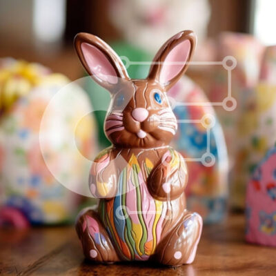 Intra Συλλεκτικό Ξύλινο Παζλ Plywood  4mm - Όμορφη εικόνα πασχαλινών διακοσμήσεων με σοκολατένιο λαγουδάκι και πολύχρωμα αυγά Σε Ξύλινο Κουτί - Διαστάσεις: 10x10 cm – 25 κομμάτια - Image 1