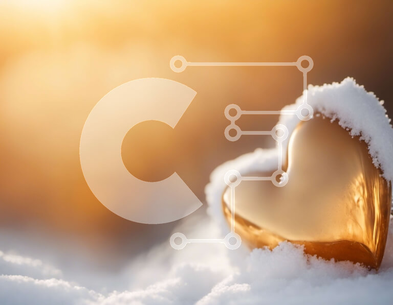 Intra Συλλεκτικό Ξύλινο Παζλ Plywood  4mm - Χρυσή καρδιά στο χιονισμένο τοπίο με το φως του ήλιου Σε Ξύλινο Κουτί - Διαστάσεις: 10x10 cm – 25 κομμάτια