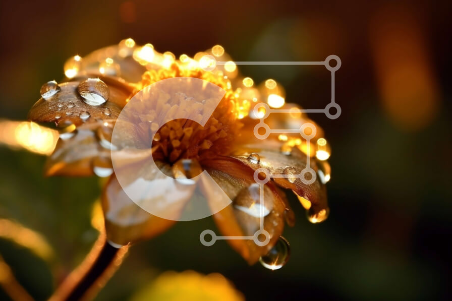 Intra Συλλεκτικό Ξύλινο Παζλ Plywood  4mm - Όμορφη εικόνα ενός κίτρινου λουλουδιού με σταγονίδια νερού στο ηλιοβασίλεμα Σε Ξύλινο Κουτί - Διαστάσεις: 10x10 cm – 25 κομμάτια