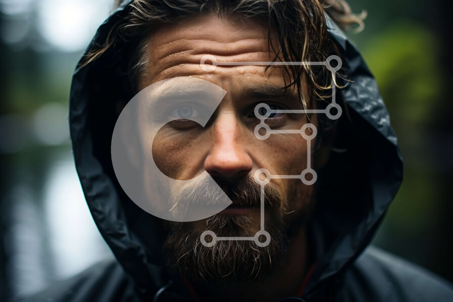 Intra Συλλεκτικό Ξύλινο Παζλ Plywood  4mm - Έντονο πορτρέτο ενός άνδρα που στέκεται δίπλα στο νερό Σε Ξύλινο Κουτί - Διαστάσεις Puzzle: 10x10 cm – 25 κομμάτια