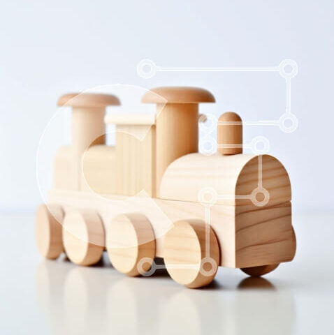 Intra Συλλεκτικό Ξύλινο Παζλ Plywood 4mm - Γοητευτική εικόνα ενός ξύλινου τρένου παιχνιδιών σε μια λευκή επιφάνεια Σε Ξύλινο Κουτί - Διαστάσεις: 10x10 cm – 25 κομμάτια - Image 1