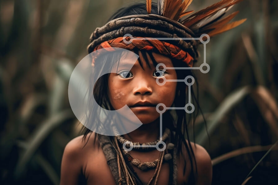 Intra Συλλεκτικό Ξύλινο Παζλ Plywood  4mm - Νεαρή αυτόχθονη κοπέλα στολισμένη με φτερά και παραδοσιακή ενδυμασία Σε Ξύλινο Κουτί - Διαστάσεις Puzzle: 10x10 cm – 25 κομμάτια