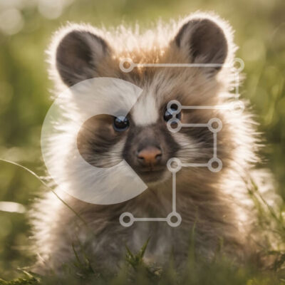 Intra Συλλεκτικό Ξύλινο Παζλ Plywood  4mm - Χαριτωμένο μωρό ρακούν σε ένα χωράφι με πράσινο γρασίδι Σε Ξύλινο Κουτί - Διαστάσεις: 10x10 cm – 25 κομμάτια - Image 1