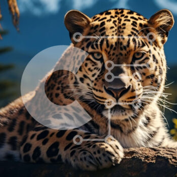 Intra Συλλεκτικό Ξύλινο Παζλ Plywood  4mm - Άγρια λεοπάρδαλη που κάθεται σε βραχώδεις εξάρσεις στο δάσος Σε Ξύλινο Κουτί - Διαστάσεις: 10x10 cm – 25 κομμάτια - Image 1