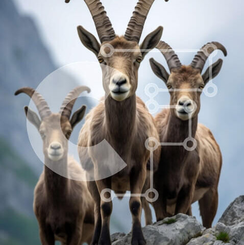 Intra Συλλεκτικό Ξύλινο Παζλ Plywood  4mm - Εκπληκτική εικόνα κερασφόρων ζώων σε βραχώδη βράχο Σε Ξύλινο Κουτί - Διαστάσεις: 10x10 cm – 25 κομμάτια - Image 1