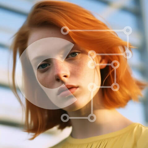 Intra Συλλεκτικό Ξύλινο Παζλ Plywood  4mm - Σοβαρή νεαρή γυναίκα με κόκκινα μαλλιά και κίτρινη κορυφή Σε Ξύλινο Κουτί - Διαστάσεις Puzzle: 10x10 cm – 25 κομμάτια - Image 1