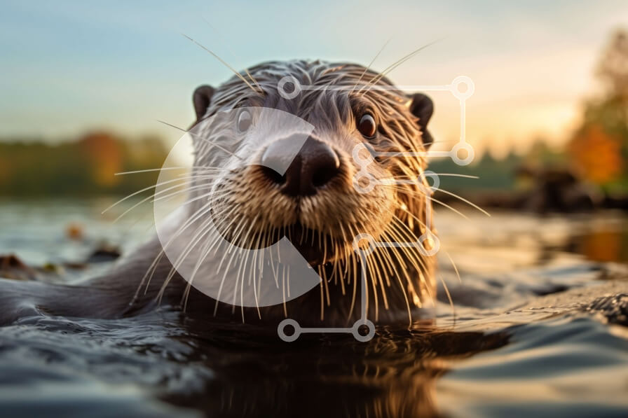 Intra Συλλεκτικό Ξύλινο Παζλ Plywood  4mm - Εκπληκτική εικόνα της ενυδρίδας που κολυμπά στο νερό το ηλιοβασίλεμα Σε Ξύλινο Κουτί - Διαστάσεις: 10x10 cm – 25 κομμάτια