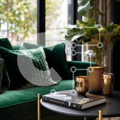 Intra Συλλεκτικό Ξύλινο Παζλ Plywood  4mm - Κομψό σαλόνι με πράσινο καναπέ και κομψές πινελιές Σε Ξύλινο Κουτί - Διαστάσεις Puzzle: 10x10 cm – 25 κομμάτια - Image 1