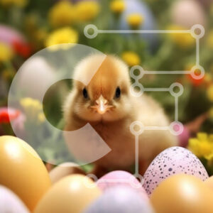 Intra Συλλεκτικό Ξύλινο Παζλ Plywood  4mm - Αξιολάτρευτη εικόνα ενός μωρού νεοσσού ανάμεσα σε πολύχρωμα πασχαλινά αυγά Σε Ξύλινο Κουτί - Διαστάσεις: 10x10 cm – 25 κομμάτια