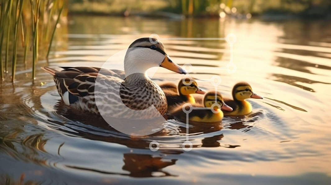 Intra Συλλεκτικό Ξύλινο Παζλ Plywood  4mm - Μητέρα πάπια και παπάκια που κολυμπούν σε ήρεμα νερά Σε Ξύλινο Κουτί - Διαστάσεις: 10x10 cm – 25 κομμάτια