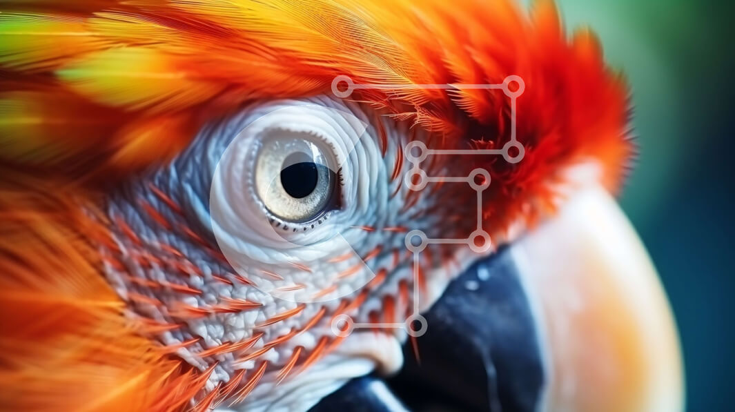 Intra Συλλεκτικό Ξύλινο Παζλ Plywood  4mm - Κοντινό πλάνο ενός πορτοκαλί και κίτρινου παπαγάλου Σε Ξύλινο Κουτί - Διαστάσεις: 10x10 cm – 25 κομμάτια