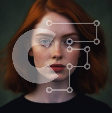 Intra Συλλεκτικό Ξύλινο Παζλ Plywood  4mm - Σοβαρό πορτρέτο μιας κοκκινομάλλας γυναίκας με φακίδες και μαύρο πουκάμισο Σε Ξύλινο Κουτί - Διαστάσεις Puzzle: 10x10 cm – 25 κομμάτια - Image 1