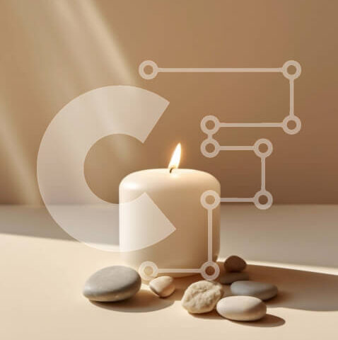 Intra Συλλεκτικό Ξύλινο Παζλ Plywood 4mm - Όμορφη εικόνα ενός λευκού κεριού σε μια μπεζ επιφάνεια με διάσπαρτα βότσαλα Σε Ξύλινο Κουτί - Διαστάσεις Puzzle: 10x10 cm – 25 κομμάτια - Image 1