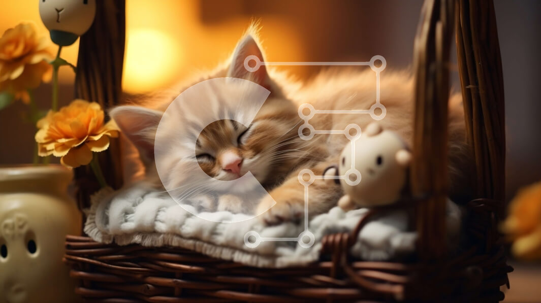 Intra Συλλεκτικό Ξύλινο Παζλ Plywood  4mm - Κοιμισμένο πορτοκαλί γατάκι σε ψάθινο καλάθι που περιβάλλεται από λουλούδια Σε Ξύλινο Κουτί - Διαστάσεις: 10x10 cm – 25 κομμάτια