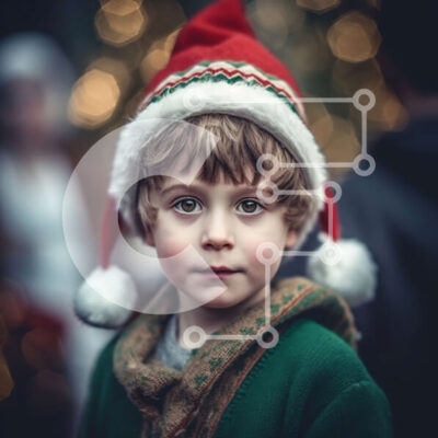 Intra Συλλεκτικό Ξύλινο Παζλ Plywood  4mm - Σοβαρό νεαρό αγόρι με καπέλο Άγιου Βασίλη και πράσινο πουλόβερ Σε Ξύλινο Κουτί - Διαστάσεις: 10x10 cm – 25 κομμάτια - Image 1