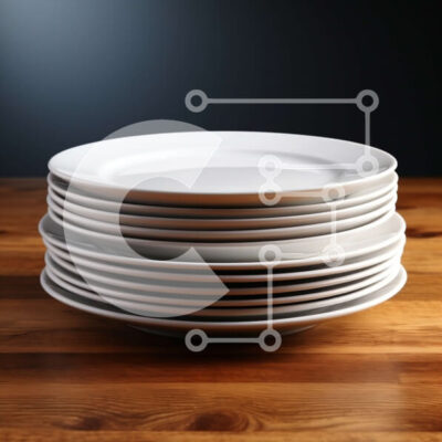 Intra Συλλεκτικό Ξύλινο Παζλ Plywood  4mm - Στοίβα από λευκά πιάτα σε ξύλινο τραπέζι Σε Ξύλινο Κουτί - Διαστάσεις: 10x10 cm – 25 κομμάτια - Image 1