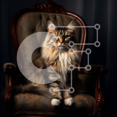 Intra Συλλεκτικό Ξύλινο Παζλ Plywood  4mm - Αξιολάτρευτη γάτα που κάθεται σε μια περίτεχνη καρέκλα σε ένα δωμάτιο με χαμηλό φωτισμό Σε Ξύλινο Κουτί - Διαστάσεις: 10x10 cm – 25 κομμάτια - Image 1