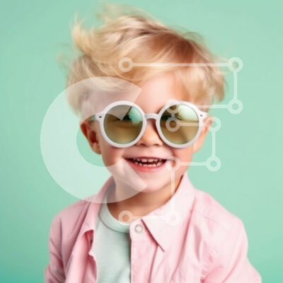 Intra Συλλεκτικό Ξύλινο Παζλ Plywood  4mm - Χαριτωμένη φωτογραφία ενός νεαρού αγοριού που φοράει μεγάλα γυαλιά ηλίου και ένα ροζ πουκάμισο Σε Ξύλινο Κουτί - Διαστάσεις Puzzle: 10x10 cm – 25 κομμάτια - Image 1