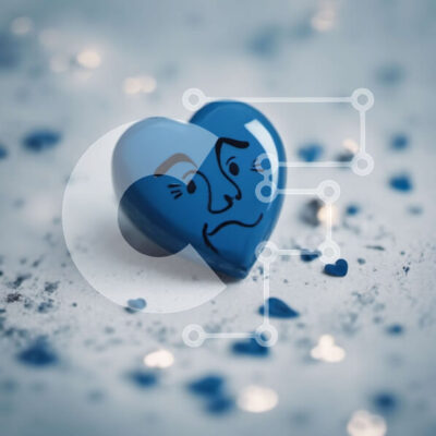 Intra Συλλεκτικό Ξύλινο Παζλ Plywood  4mm - Μπλε Καρδιά με Θλιμμένο Πρόσωπο που περιβάλλεται από Μικρές Καρδιές Σε Ξύλινο Κουτί - Διαστάσεις Puzzle: 10x10 cm – 25 κομμάτια - Image 1