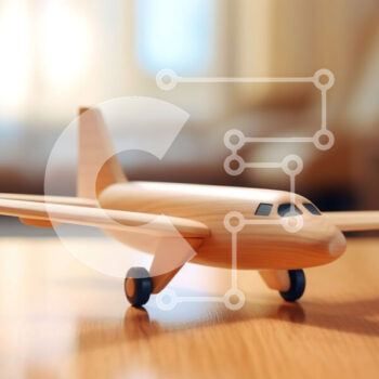 Intra Συλλεκτικό Ξύλινο Παζλ Plywood  4mm - Ξύλινο αεροπλάνο στο τραπέζι με θέα στον ορίζοντα της πόλης Σε Ξύλινο Κουτί - Διαστάσεις Puzzle: 10x10 cm – 25 κομμάτια - Image 1