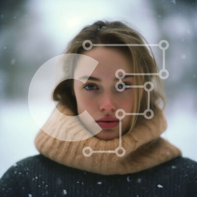 Intra Συλλεκτικό Ξύλινο Παζλ Plywood 4mm - Σοβαρό πορτρέτο μιας νεαρής γυναίκας στο χιόνι Σε Ξύλινο Κουτί - Διαστάσεις Puzzle: 10x10 cm – 25 κομμάτια - Image 1