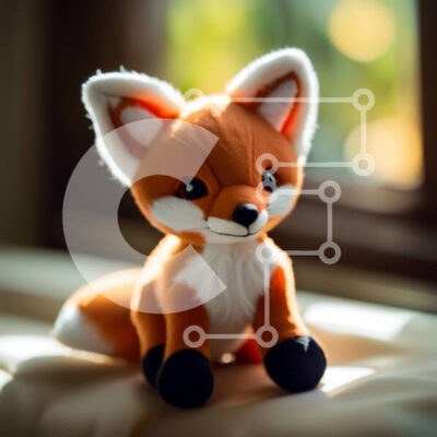 Intra Συλλεκτικό Ξύλινο Παζλ Plywood  4mm - Χαριτωμένη εικόνα μιας γεμισμένης αλεπούς παιχνιδιών που κοιτάζει έξω από το παράθυρο Σε Ξύλινο Κουτί - Διαστάσεις: 10x10 cm – 25 κομμάτια - Image 1