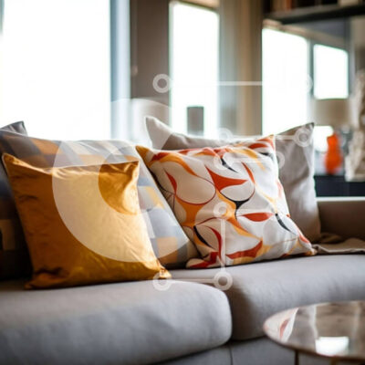 Intra Συλλεκτικό Ξύλινο Παζλ Plywood  4mm - Κομψό σαλόνι με γκρι καναπέ και πορτοκαλί πινελιές Σε Ξύλινο Κουτί - Διαστάσεις Puzzle: 10x10 cm – 25 κομμάτια - Image 1