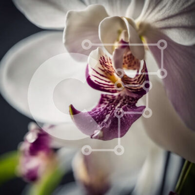Intra Συλλεκτικό Ξύλινο Παζλ Plywood  4mm - Λευκό και μωβ λουλούδι ορχιδέας σε σκούρο φόντο Σε Ξύλινο Κουτί - Διαστάσεις: 10x10 cm – 25 κομμάτια - Image 1