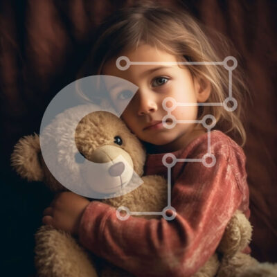 Intra Συλλεκτικό Ξύλινο Παζλ Plywood  4mm - Αξιολάτρευτη εικόνα ενός νεαρού κοριτσιού που αγκαλιάζει ένα αρκουδάκι Σε Ξύλινο Κουτί - Διαστάσεις Puzzle: 10x10 cm – 25 κομμάτια - Image 1