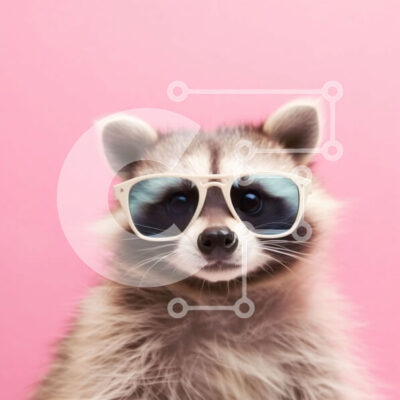 Intra Συλλεκτικό Ξύλινο Παζλ Plywood  4mm - Δροσερό ρακούν με γυαλιά ηλίου σε ροζ φόντο Σε Ξύλινο Κουτί - Διαστάσεις: 10x10 cm – 25 κομμάτια - Image 1