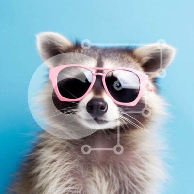 Intra Συλλεκτικό Ξύλινο Παζλ Plywood  4mm - Χαριτωμένη εικόνα ενός ρακούν που φοράει ροζ γυαλιά ηλίου Σε Ξύλινο Κουτί - Διαστάσεις: 10x10 cm – 25 κομμάτια - Image 1