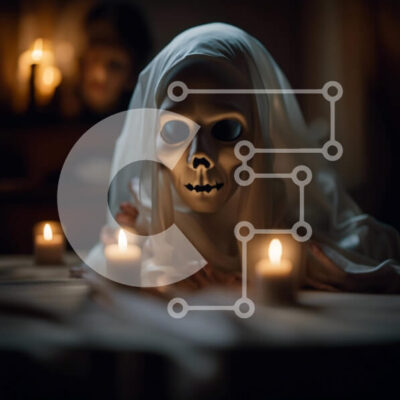 Intra Συλλεκτικό Ξύλινο Παζλ Plywood  4mm - Αινιγματική εικόνα μιας γυναίκας με λευκό φόρεμα με πέπλο και αναμμένα κεριά Σε Ξύλινο Κουτί - Διαστάσεις Puzzle: 10x10 cm – 25 κομμάτια - Image 1