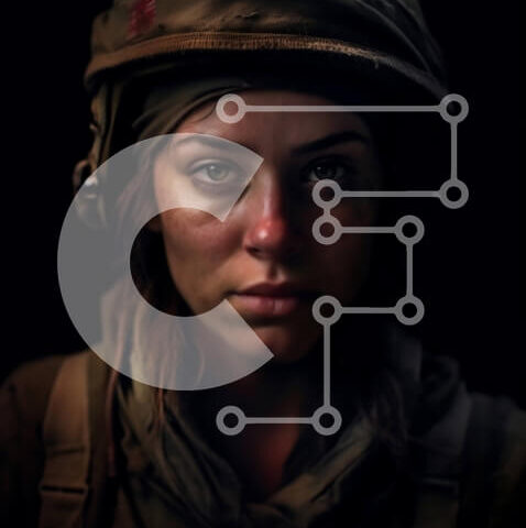 Intra Συλλεκτικό Ξύλινο Παζλ Plywood  4mm - Σοβαρή γυναίκα με στρατιωτικό εξοπλισμό με κράνος και γυαλιά Σε Ξύλινο Κουτί - Διαστάσεις Puzzle: 10x10 cm – 25 κομμάτια - Image 1