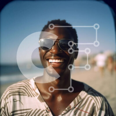 Intra Συλλεκτικό Ξύλινο Παζλ Plywood 4mm - Χαμογελαστός άνθρωπος στην παραλία με τον ωκεανό στο φόντο Σε Ξύλινο Κουτί - Διαστάσεις Puzzle: 10x10 cm – 25 κομμάτια - Image 1