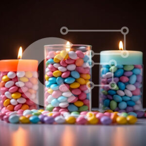 Intra Συλλεκτικό Ξύλινο Παζλ Plywood  4mm - Ομάδα από πολύχρωμες καραμέλες σε ένα σκοτεινό φόντο πίνακα Σε Ξύλινο Κουτί - Διαστάσεις Puzzle: 10x10 cm – 25 κομμάτια