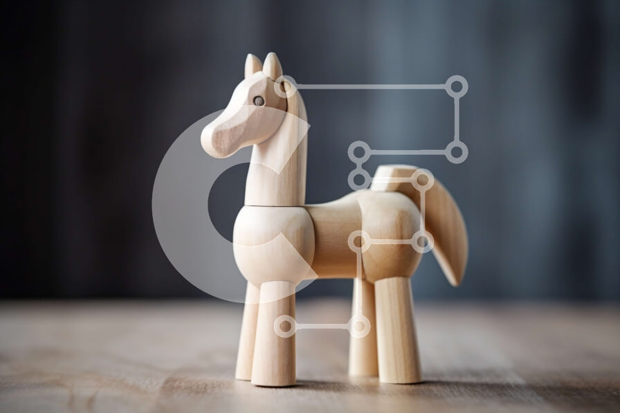 Intra Συλλεκτικό Ξύλινο Παζλ Plywood  4mm - Όμορφη εικόνα ενός ξύλινου παιχνιδιού αλόγων σε ένα ρουστίκ ξύλινο τραπέζι Σε Ξύλινο Κουτί - Διαστάσεις: 10x10 cm – 25 κομμάτια