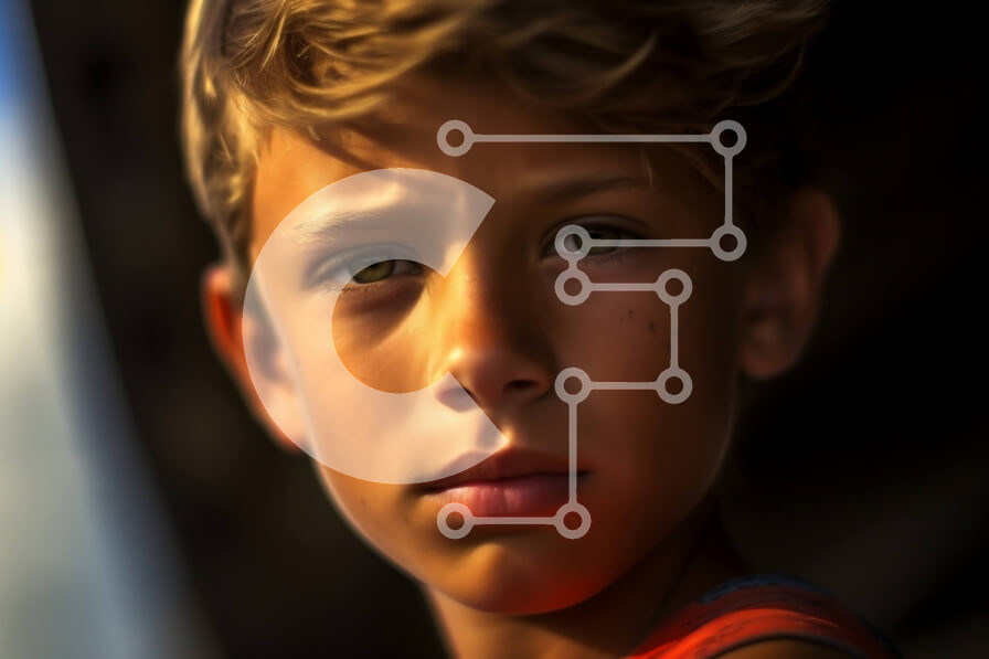 Intra Συλλεκτικό Ξύλινο Παζλ Plywood  4mm - Πορτρέτο ενός νεαρού αγοριού με ξανθά μαλλιά και μπλε μάτια Σε Ξύλινο Κουτί - Διαστάσεις Puzzle: 10x10 cm – 25 κομμάτια