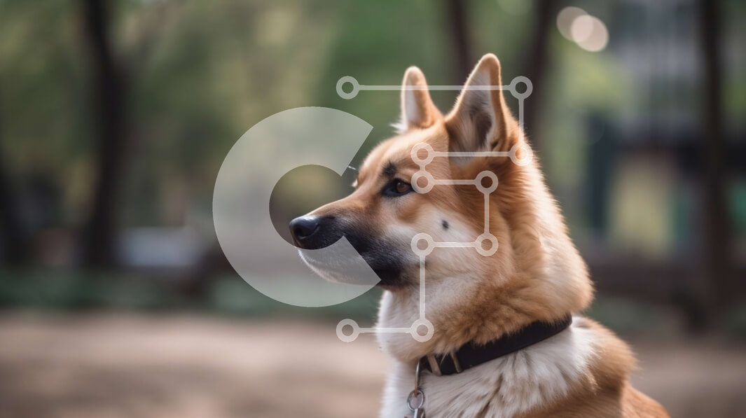 Intra Συλλεκτικό Ξύλινο Παζλ Plywood  4mm - Όμορφη εικόνα ενός σκύλου στο πάρκο με μαύρο κολάρο Σε Ξύλινο Κουτί - Διαστάσεις: 10x10 cm – 25 κομμάτια