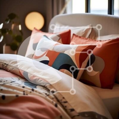 Intra Συλλεκτικό Ξύλινο Παζλ Plywood  4mm - Όμορφο κρεβάτι με πορτοκαλί και μπλε μαξιλάρια και λευκό αναπαυτικό Σε Ξύλινο Κουτί - Διαστάσεις Puzzle: 10x10 cm – 25 κομμάτια - Image 1