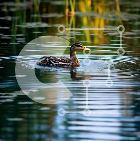 Intra Συλλεκτικό Ξύλινο Παζλ Plywood  4mm - Όμορφη εικόνα μιας πάπιας που κολυμπά σε μια καταπράσινη λίμνη Σε Ξύλινο Κουτί - Διαστάσεις: 10x10 cm – 25 κομμάτια - Image 1