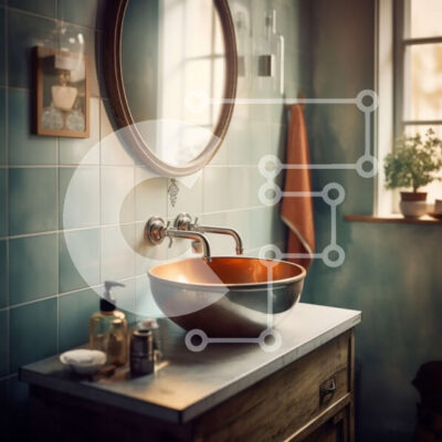 Intra Συλλεκτικό Ξύλινο Παζλ Plywood  4mm - Κομψό μπάνιο με χάλκινο νεροχύτη και πράσινα πλακάκια Σε Ξύλινο Κουτί - Διαστάσεις Puzzle: 10x10 cm – 25 κομμάτια - Image 1