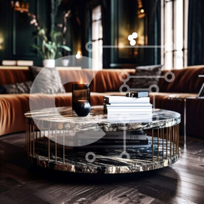 Intra Συλλεκτικό Ξύλινο Παζλ Plywood  4mm - Άνετο και κομψό σαλόνι με μαρμάρινο τραπεζάκι σαλονιού και μαύρους δερμάτινους καναπέδες Σε Ξύλινο Κουτί - Διαστάσεις Puzzle: 10x10 cm – 25 κομμάτια - Image 1