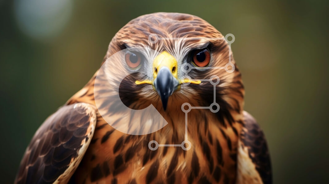 Intra Συλλεκτικό Ξύλινο Παζλ Plywood  4mm - Κοντινό πλάνο του προσώπου ενός γερακιού με κοφτερό ράμφος και διαπεραστικά μάτια Σε Ξύλινο Κουτί - Διαστάσεις: 10x10 cm – 25 κομμάτια